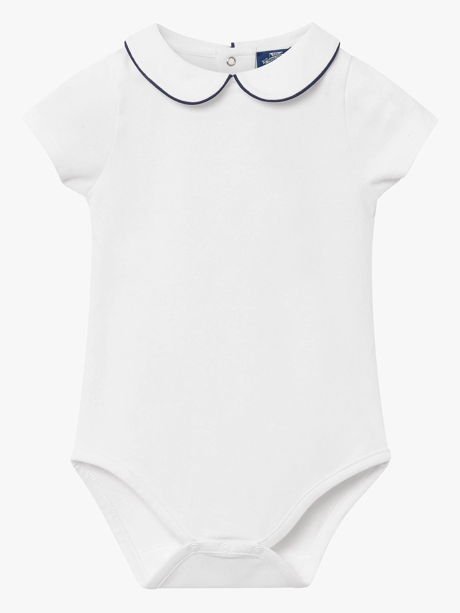 Trotters London - Little Milo wit/marineblauw rompertje met biezen