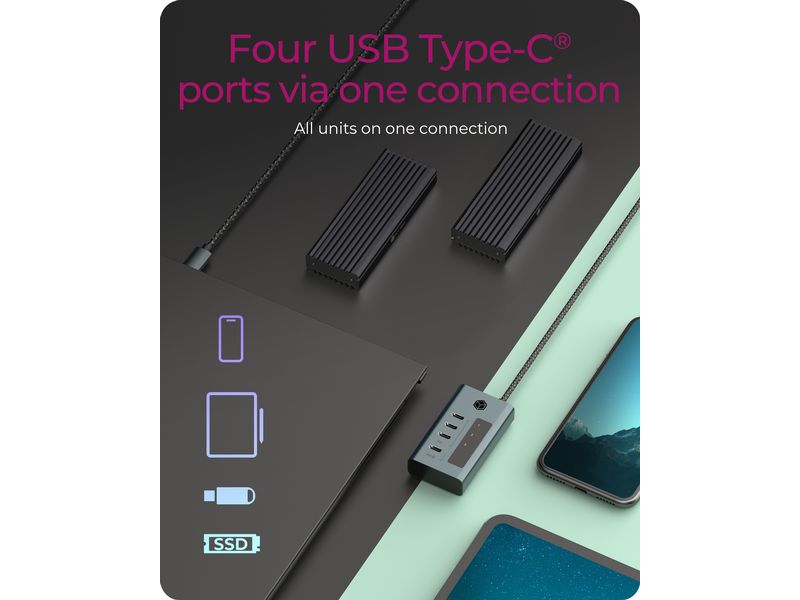 ICY BOX USB-Hub 4-Port Hub IB-HUB1454-C31 4-Port USB Type-C HUB aus hochwertigem Aluminium