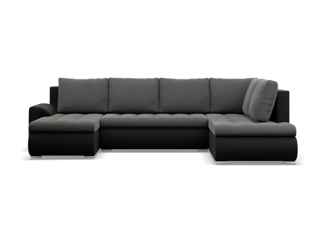 Canapé d'angle en U avec fonction sommeil, Ottoman, Gris foncé + Noir