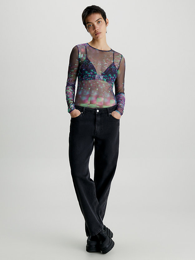Blusa de manga comprida em tule transparente