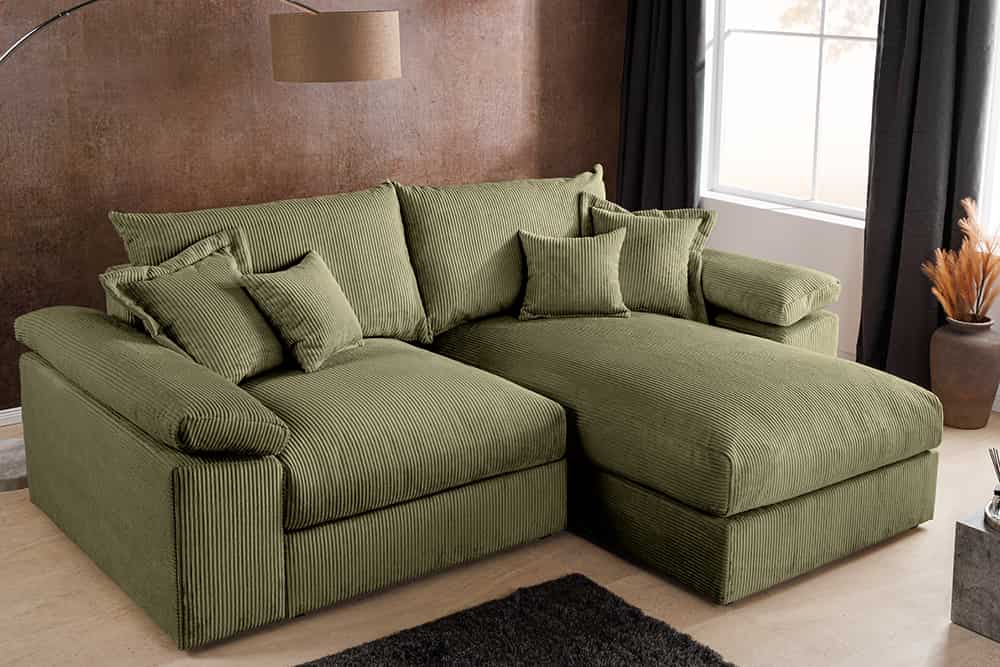 Design Ecksofa ATMOSPHERE XL 245cm grün Cord Federkern inkl. Kissen