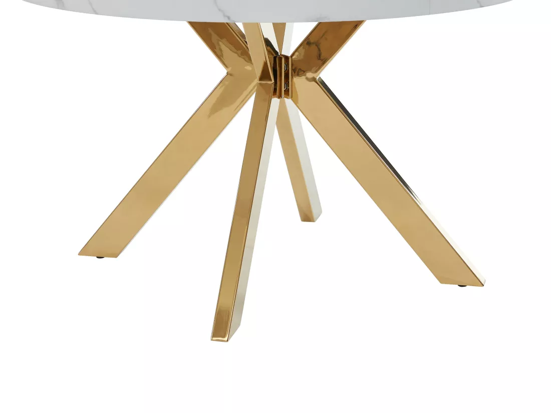 Table à manger extensible 4 à 8 personnes en MDF et acier - Effet marbre blanc et Doré - KOMONI