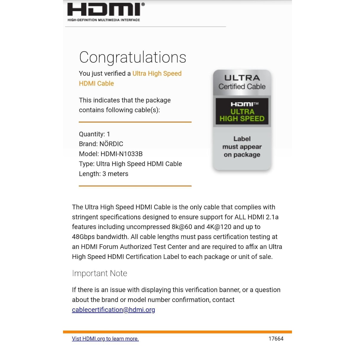 NORDIC-SERTIFISERT KABLER 3m Ultra High Speed ​​​​HDMI 2.1 8K 60Hz 4K 120Hz 48Gbps Dynamic HDR eARC VRR Nylonflettet kabel gullbelagt