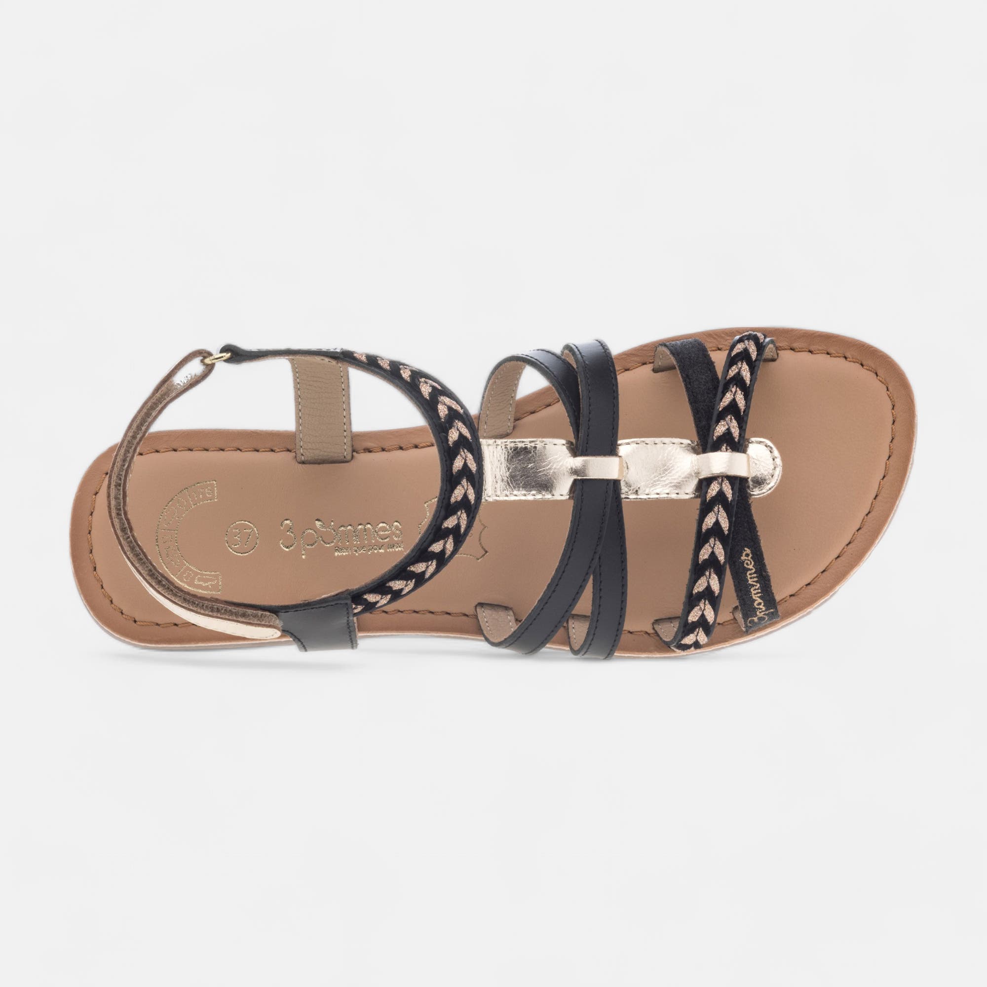 Nu-pieds Fille en cuir noir