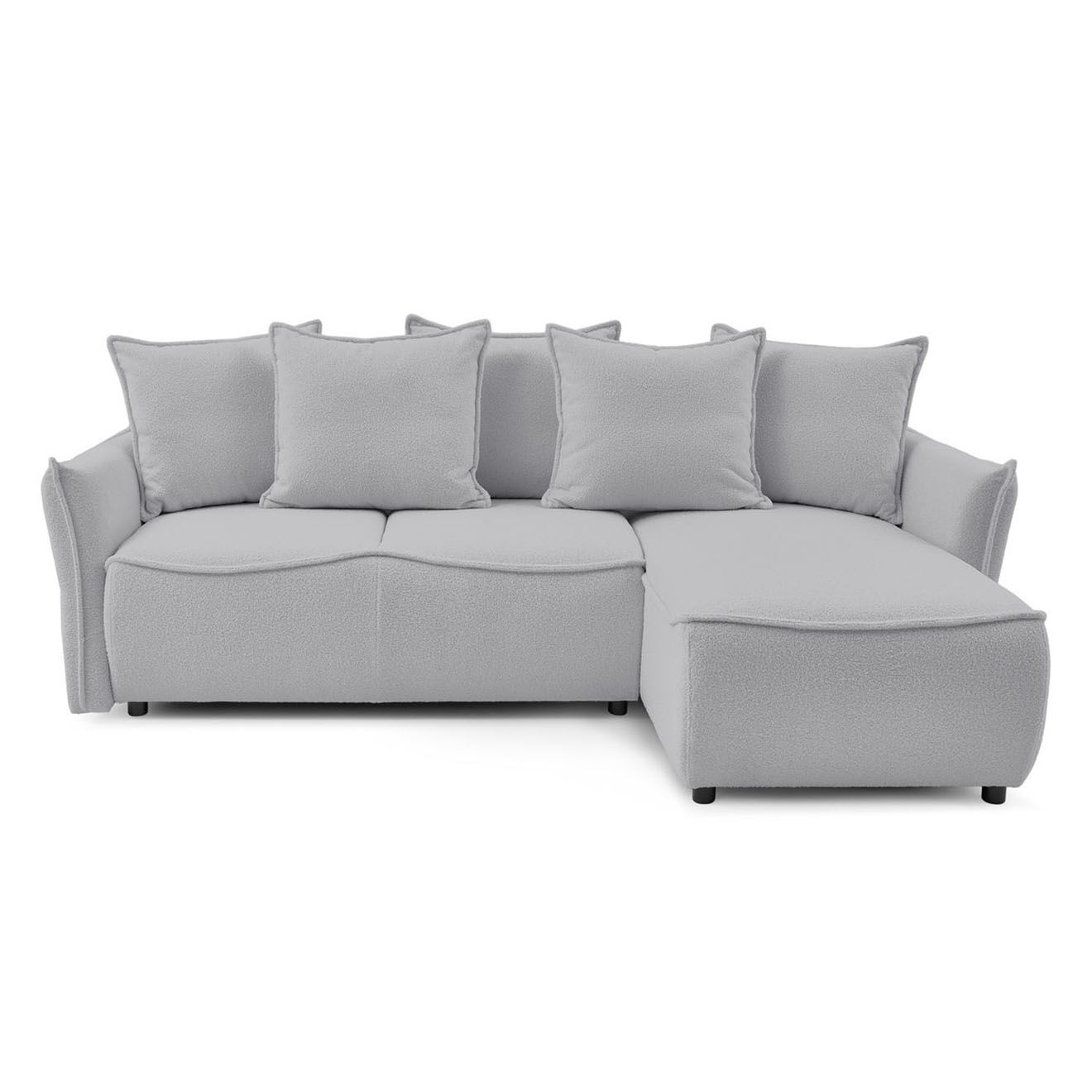 Bobochic Canapé d'angle droit convertible bouclette Léon gris clair - 242x158x90 cm
