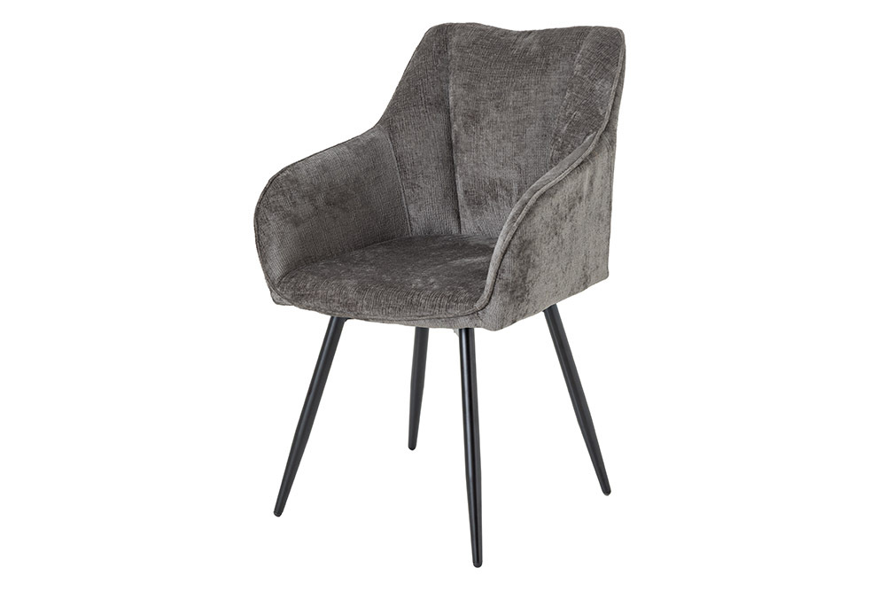 Drehbarer Retro Stuhl AVIGNON grau Chenille schwarze Metallbeine