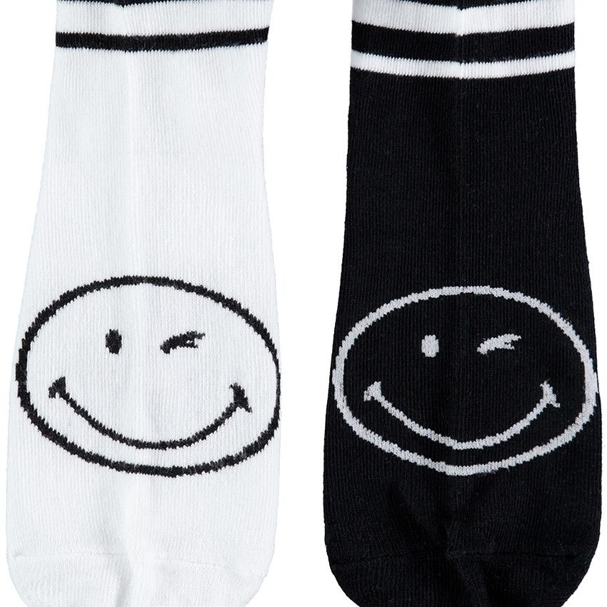 Junior - Lot de 2 paires de chaussettes assorties avec Smiley en jacquard - Ecru