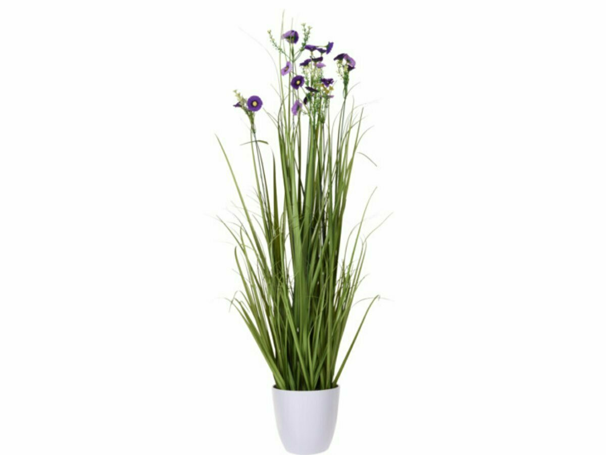 Siergras met bloemen in pot 95 cm kunstplant - 3 kleuren