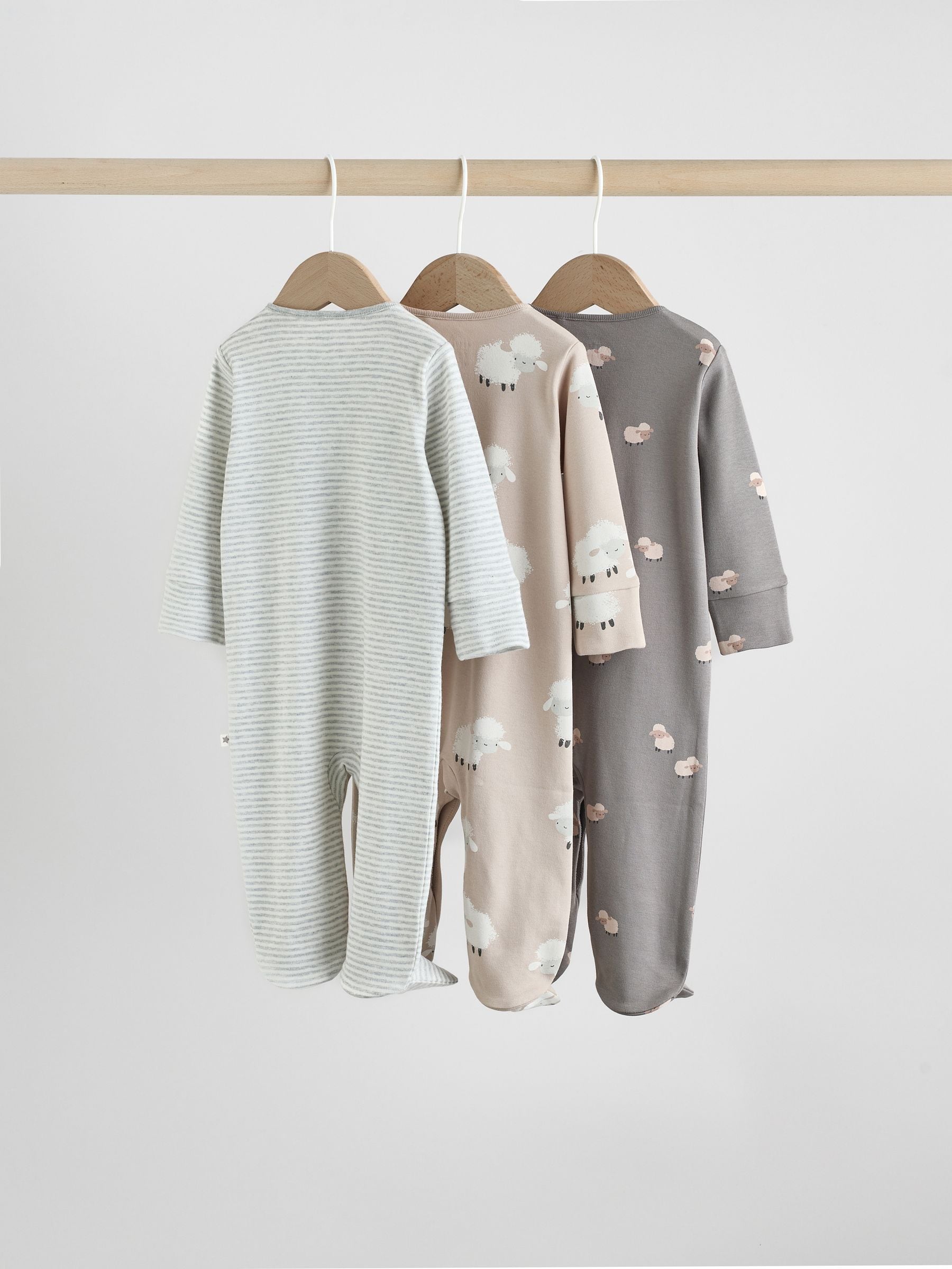 Grijs - Baby Popper Sleepsuits 3 Pack