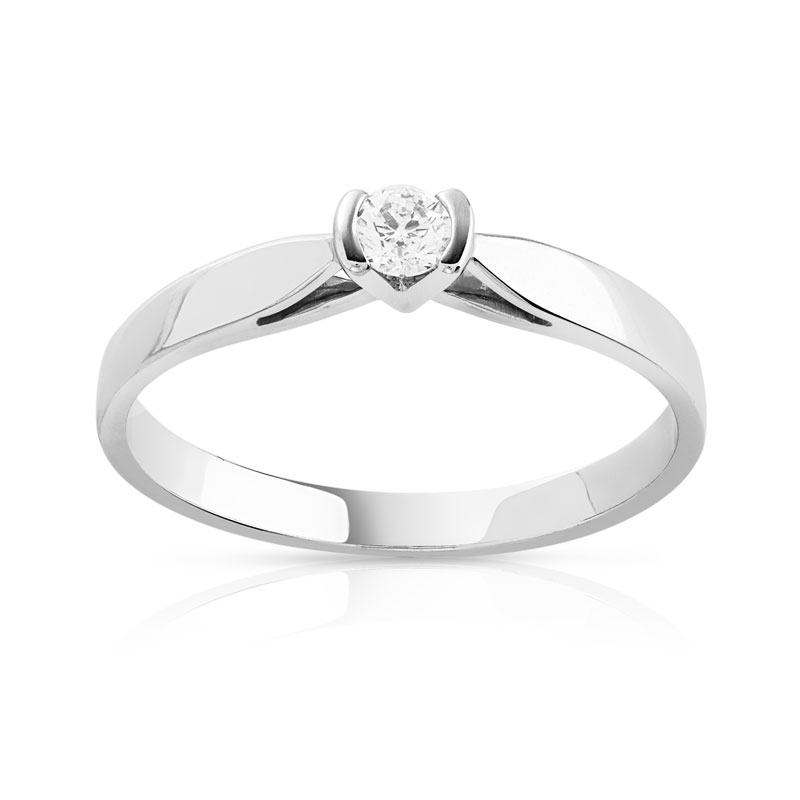 Bague solitaire or 750 blanc diamant 10/100e de carat
