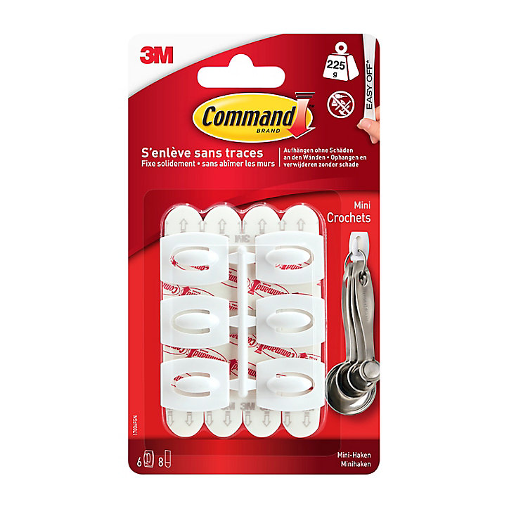 Mini crochets blancs avec bandes blanches Command 17006 blancs 6 crochets + 8 bandes