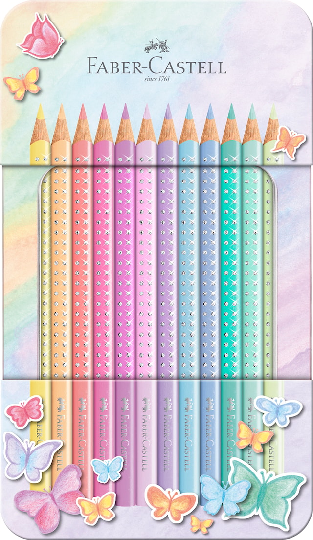Fargeblyanter Sparkle Pastellfarger Metalletui, 12 stk FSC, Faber-Castell