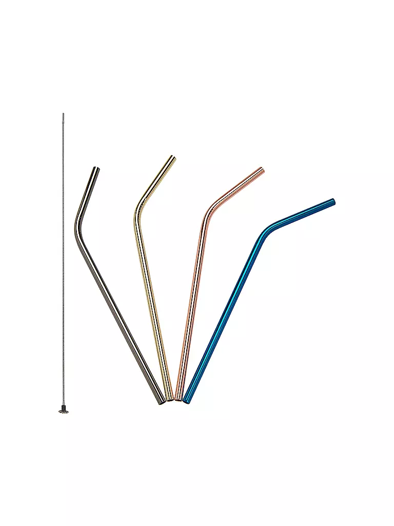 LURCH Trinkhalme gebogen 21,5cm Edelstahl 4 Farben bunt