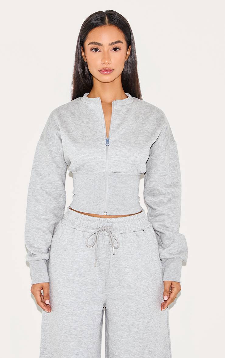 Gris Chiné Sweat Zippé Petite À Ourlet Élastiqué