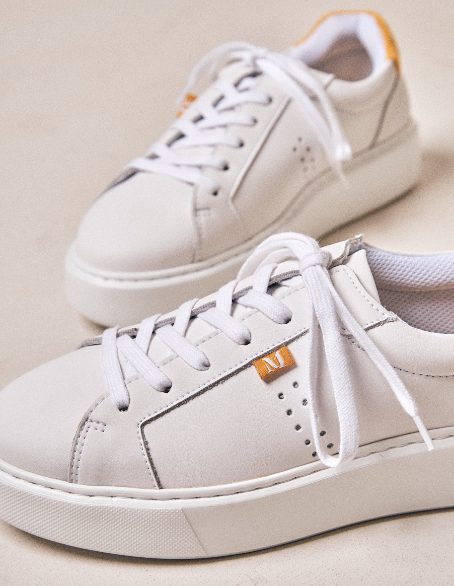 Baskets basses Apolline - Cuir et eponge blanc jaune