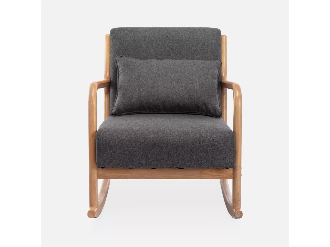 Fauteuil à bascule design en bois et tissu. 1 place. rocking chair scandinave. gris foncé