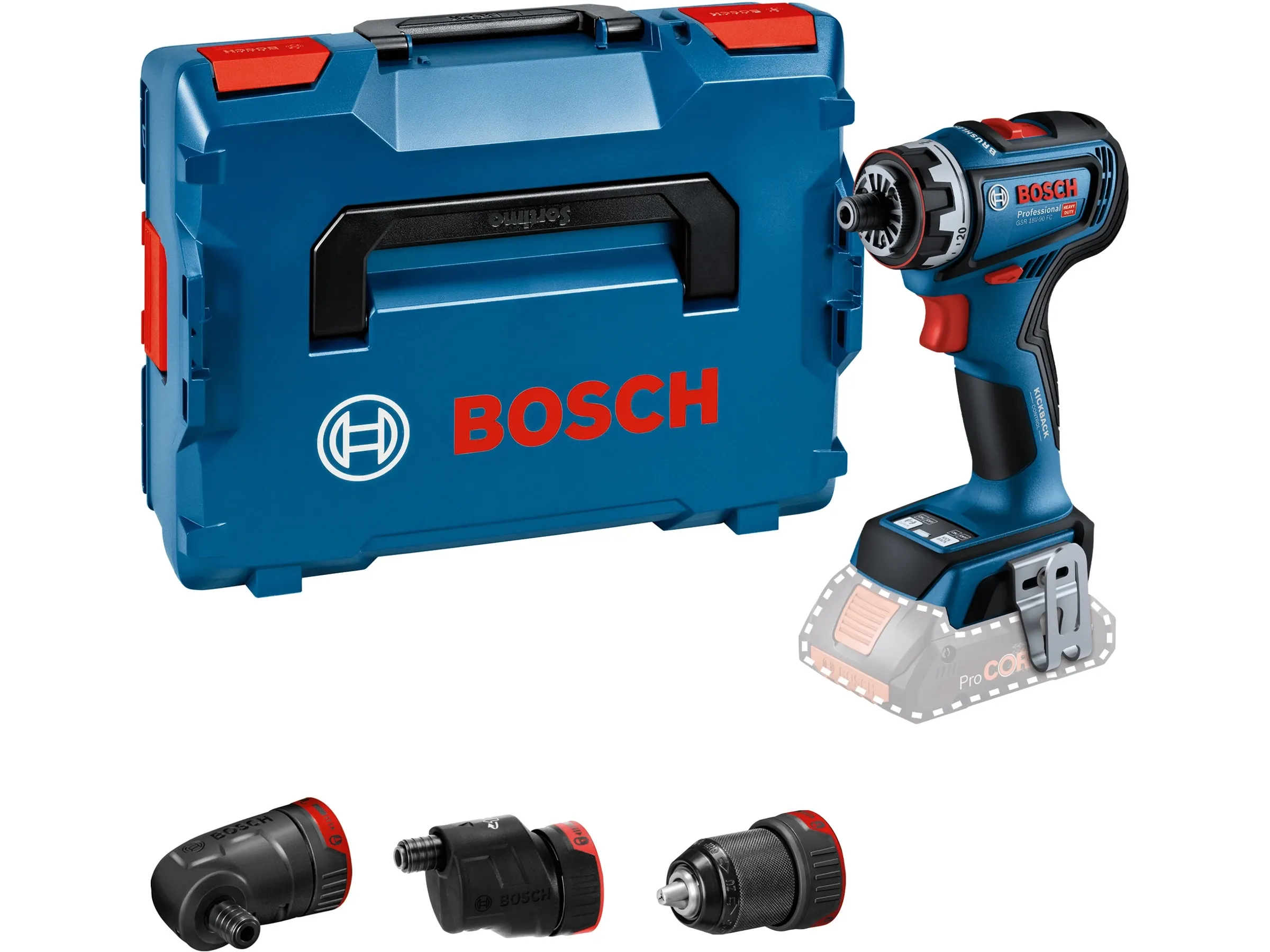 Bosch Professional Akku-Bohrschrauber GSR 18 V-90 FC mit 3 Aufsätzen in L-Boxx