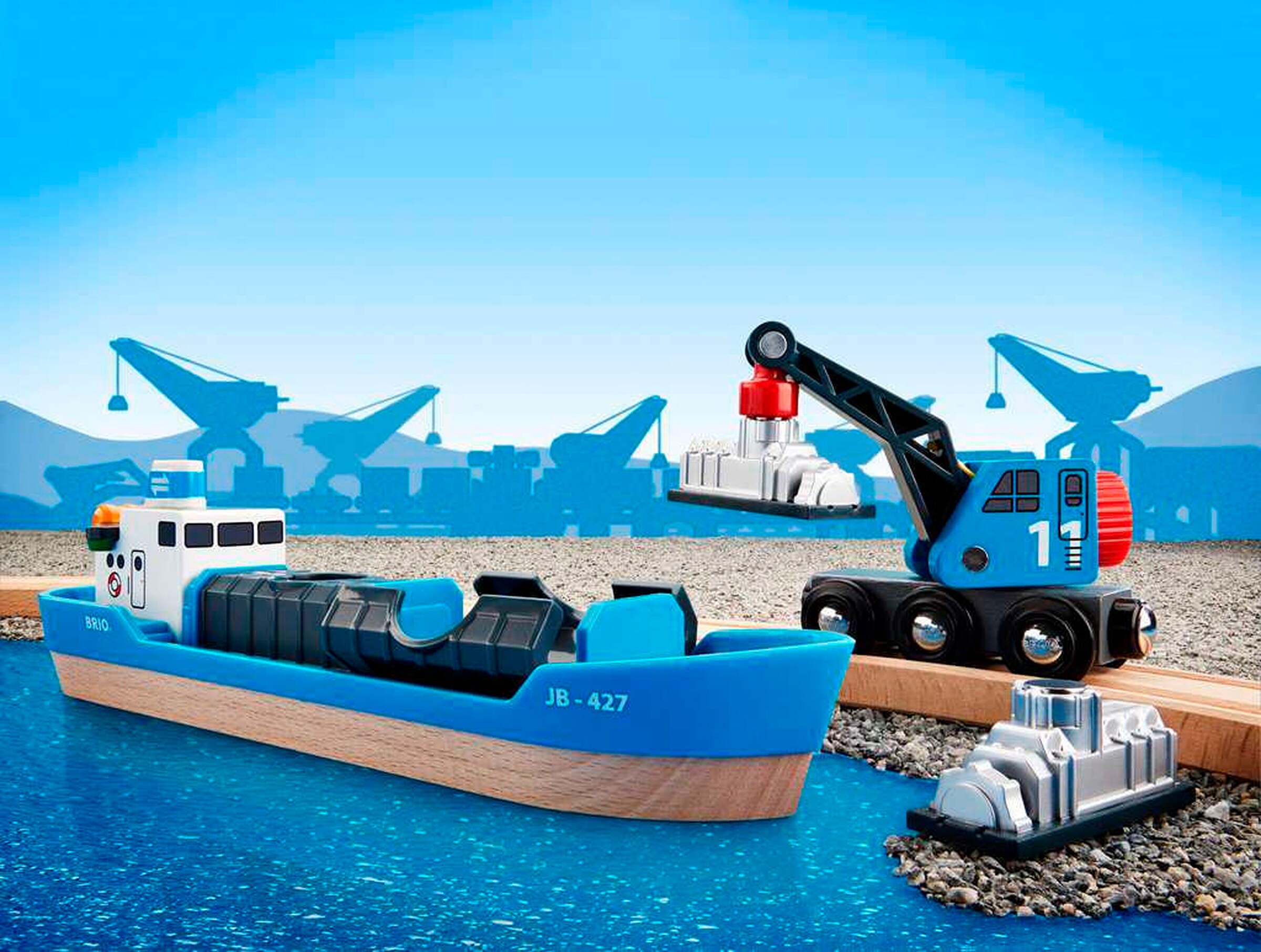 BRIO Containerschiff mit Kranwagen