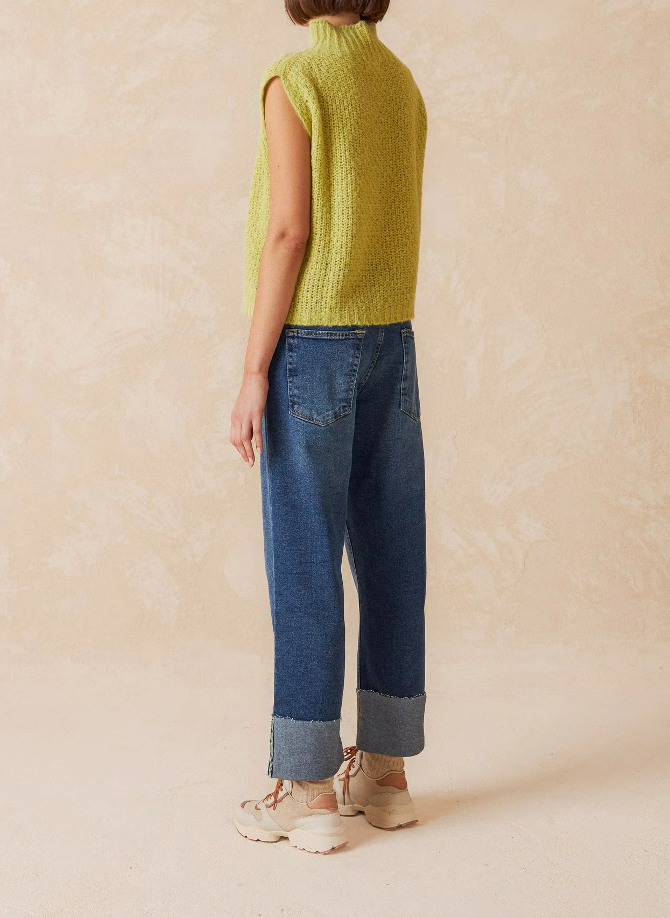 Pull col montant sans manches | Jaune