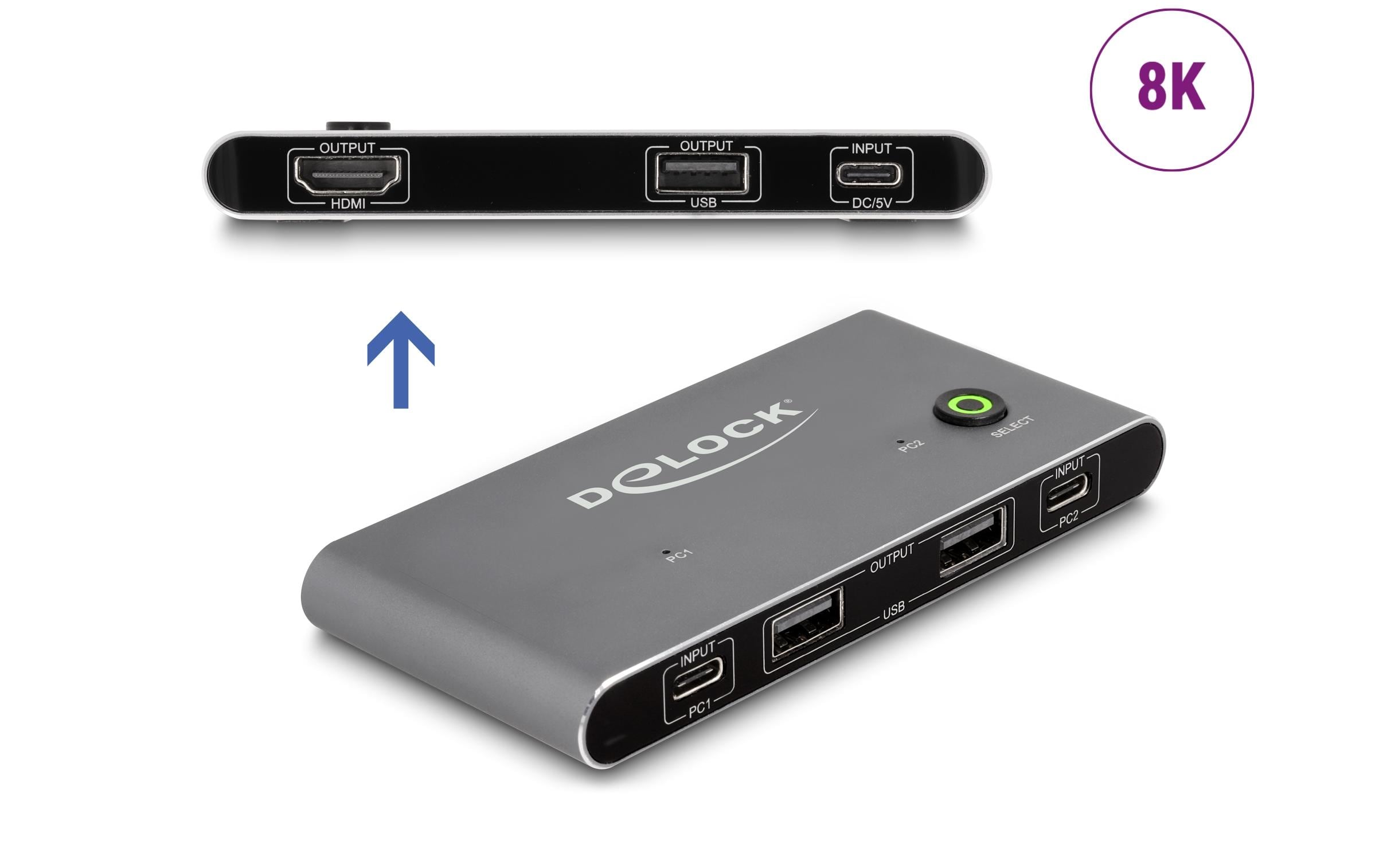 KVM Switch USB-C zu HDMI 8K 60 Hz mit USB 2.0<br>Delock USB-C KVM Switch zu HDMI 8K 60 Hz mit USB 2.0