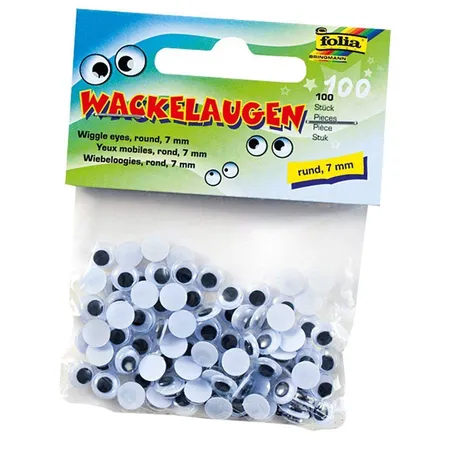 Folia Wackelaugen, weiß, rund ca. 7 mm, 100 Stück