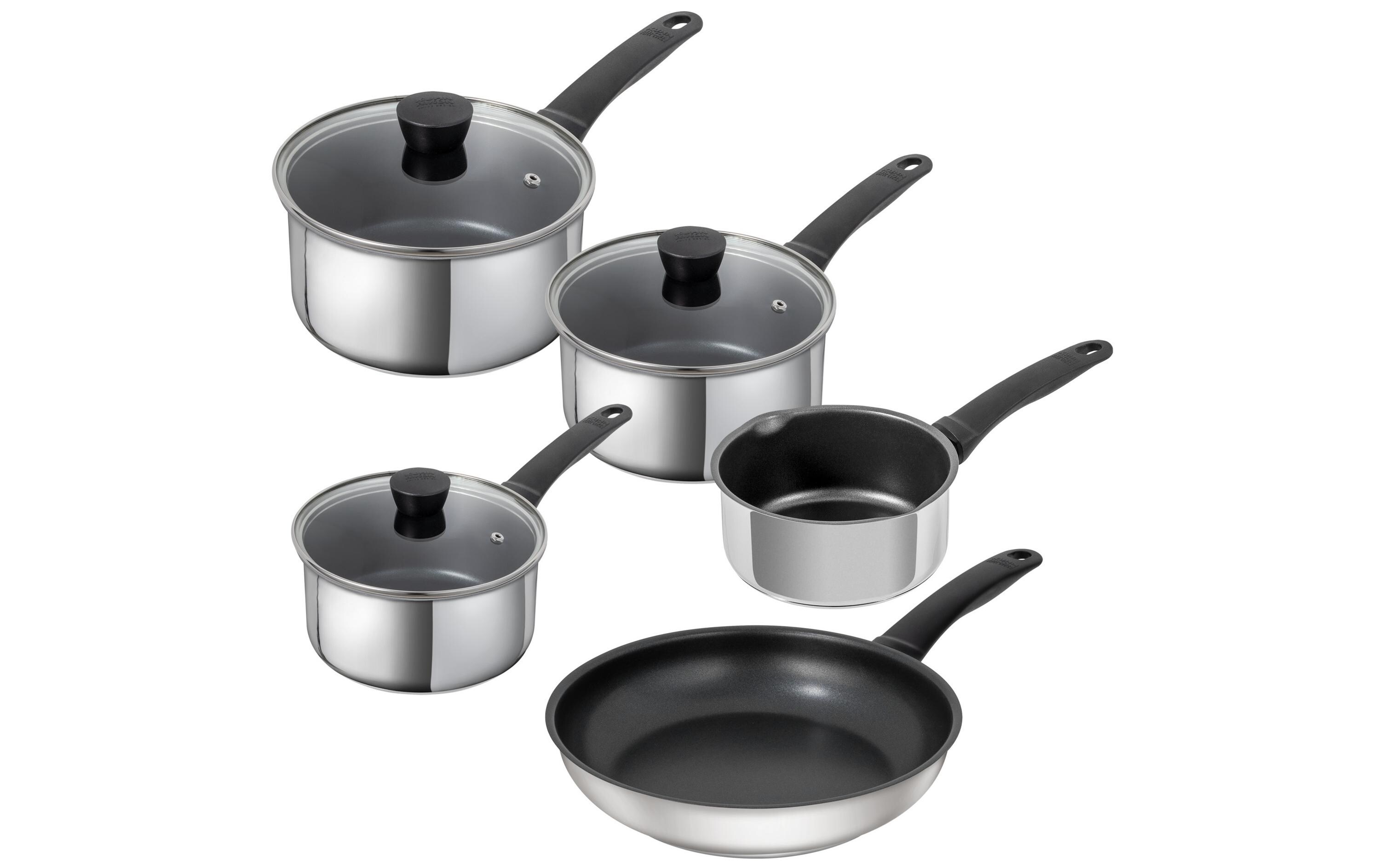 Kochgeschirr-Set Classic 5-teilig<br>Beschichtete Milchpfanne, Stielkasserollen und Bratpfanne