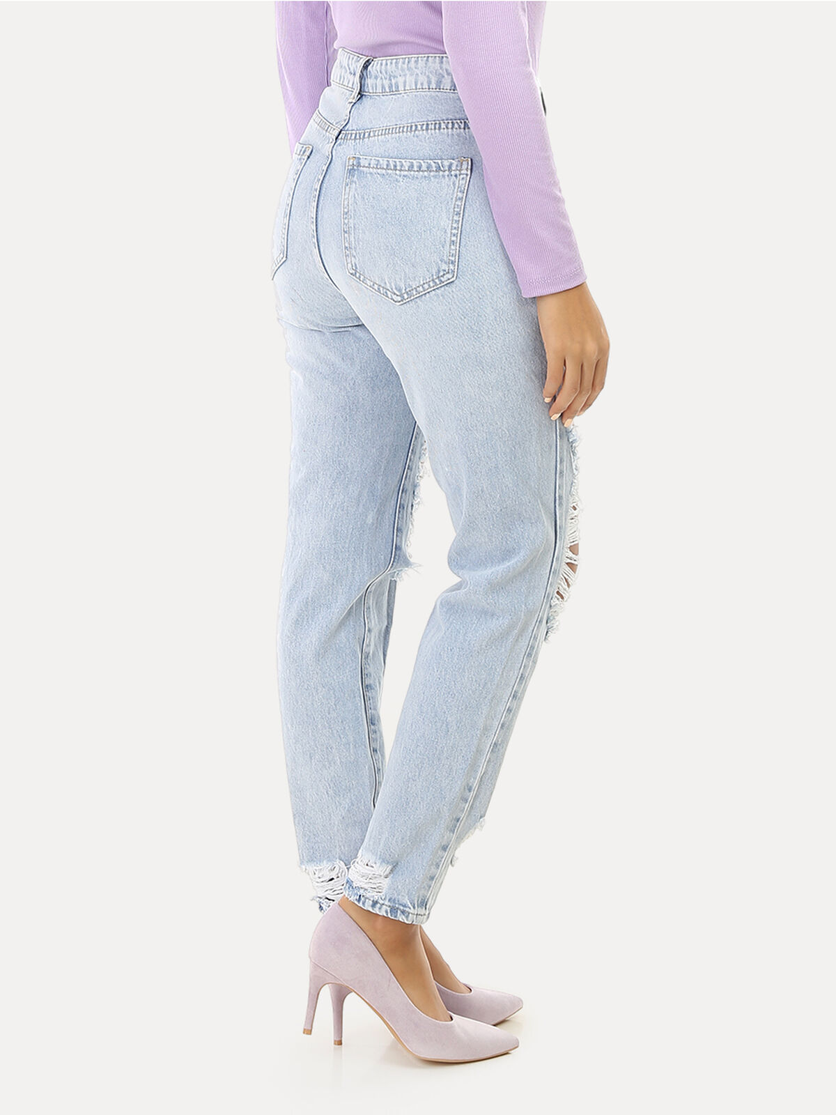 Jeans mom destroy- Bleu clair