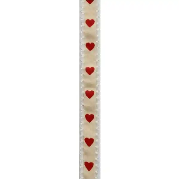 Geschenkband creme mit roten Herzen
