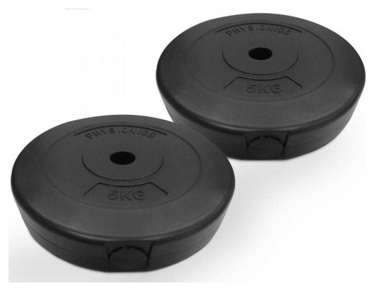 Disques de poids set de 2 x 5 kg diamètre 27 mm avec revêtement en plastique plaques de poids pour haltères fitness musculation 01_0000433
