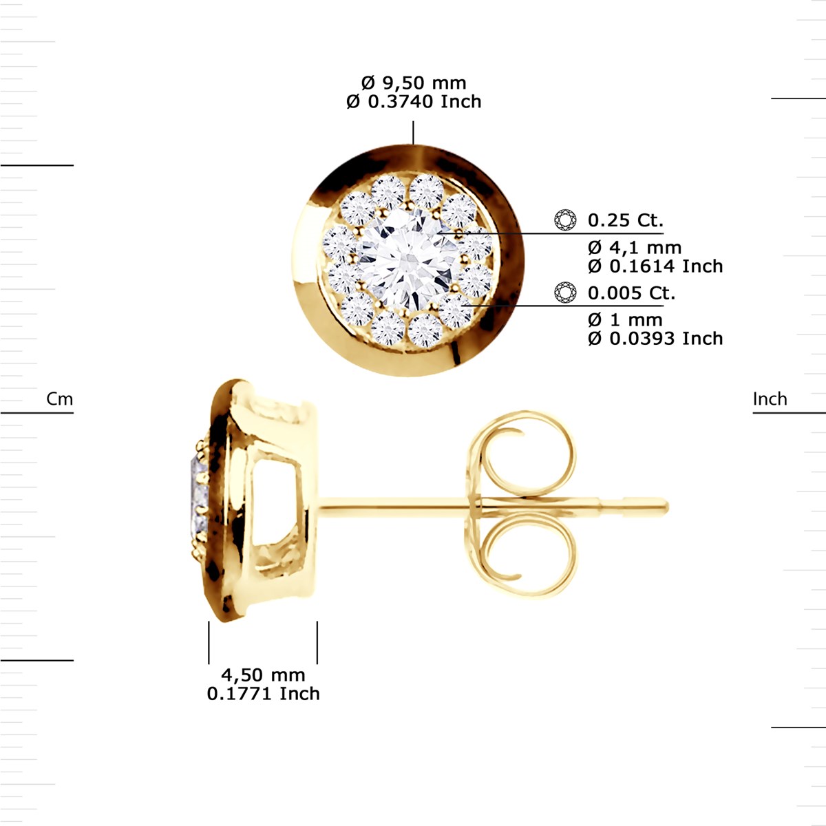 Boucles d'Oreilles Solitaire Diamants 0,50 Cts Serti illusion Or Jaune 18 Carats
