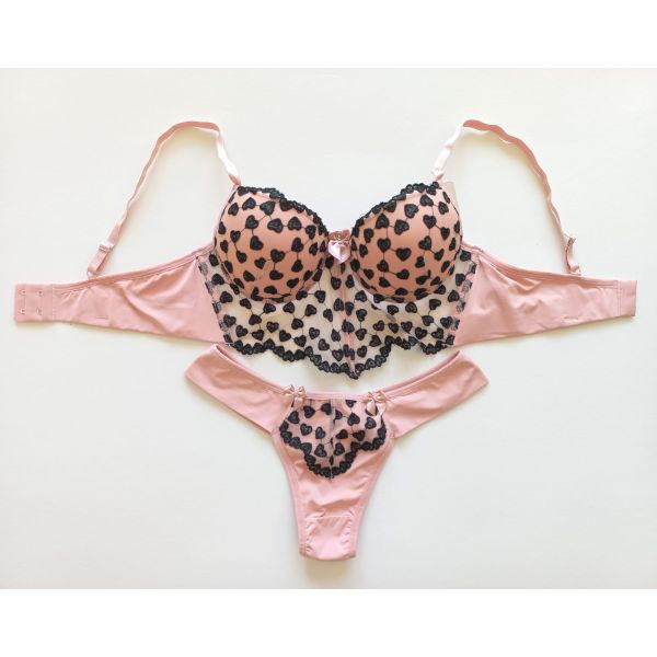 Donna Chic Conjunto Cropped Glamour Coração Rosa C/Preto M