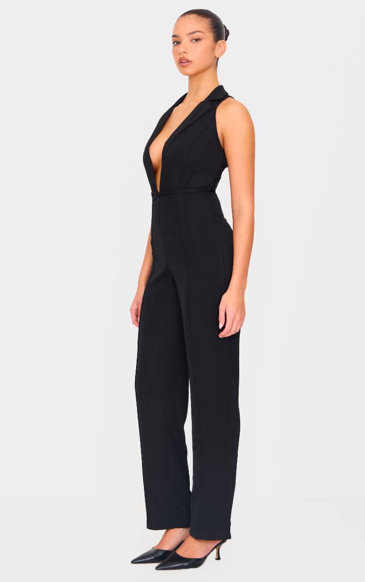 Noir Combinaison Ajustée Tissée Avec Détail Lacé Et Gilet
