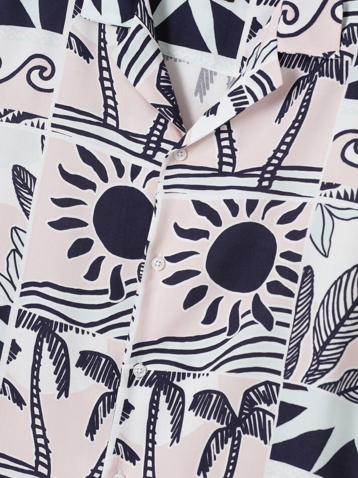 Camisa fluida para resort - Branca e Rosa