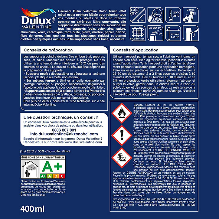 Peinture aérosol Color Touch multi supports Dulux Valentine effet métal cuivre 400ml