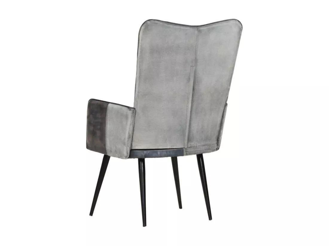 Chaise à oreilles Gris Cuir véritable