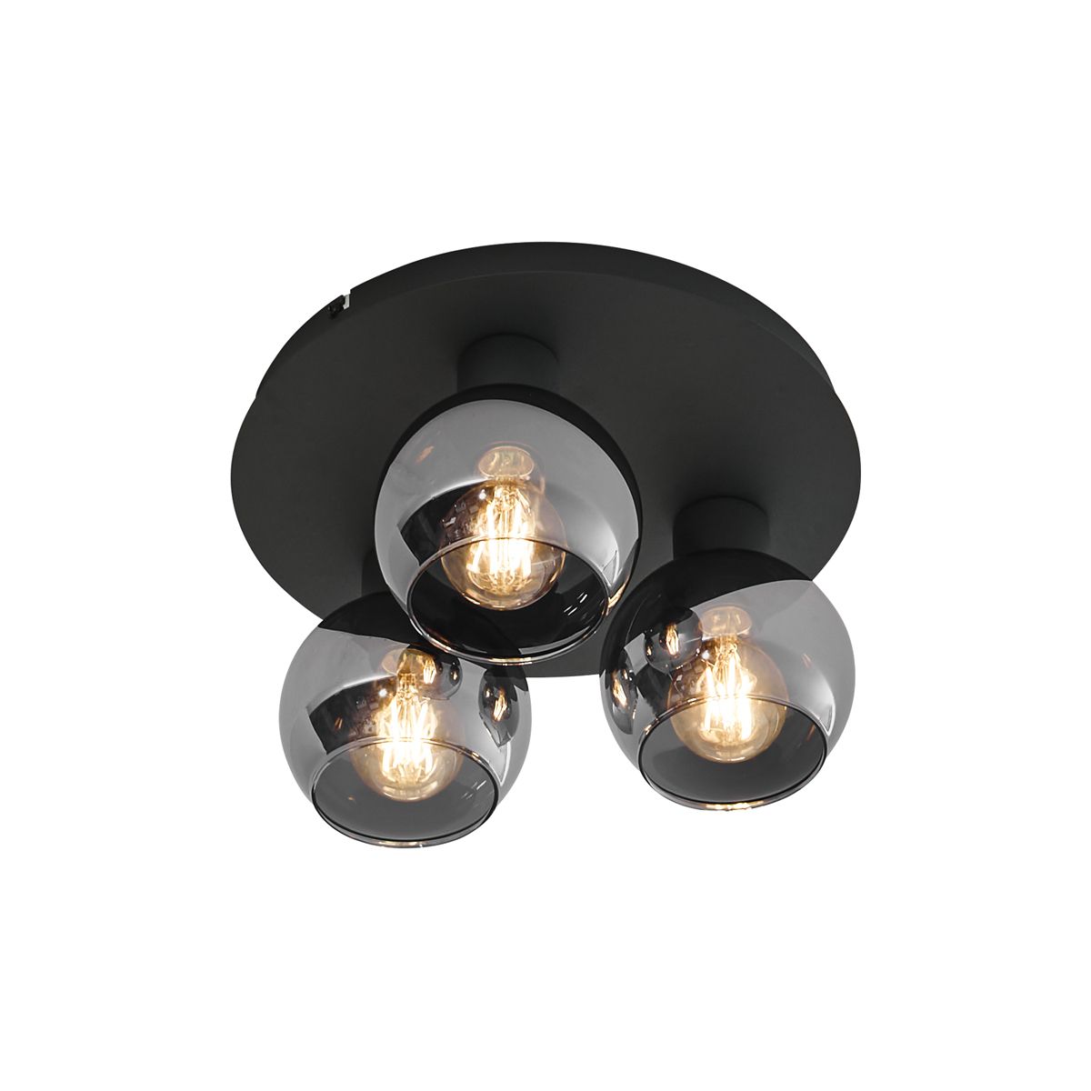 Smart plafondlamp zwart met smoke glas 3-lichts incl. Wifi A60 - Vidro