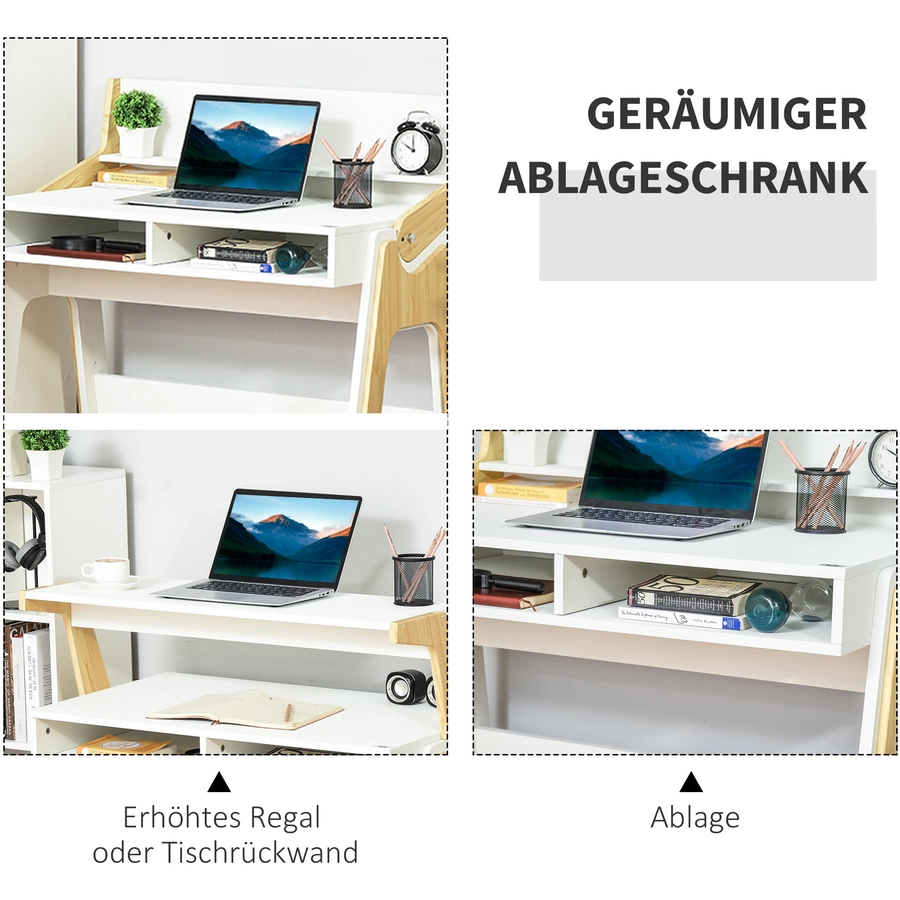 HOMCOM Computertisch mit verstellbarem Regal weiß