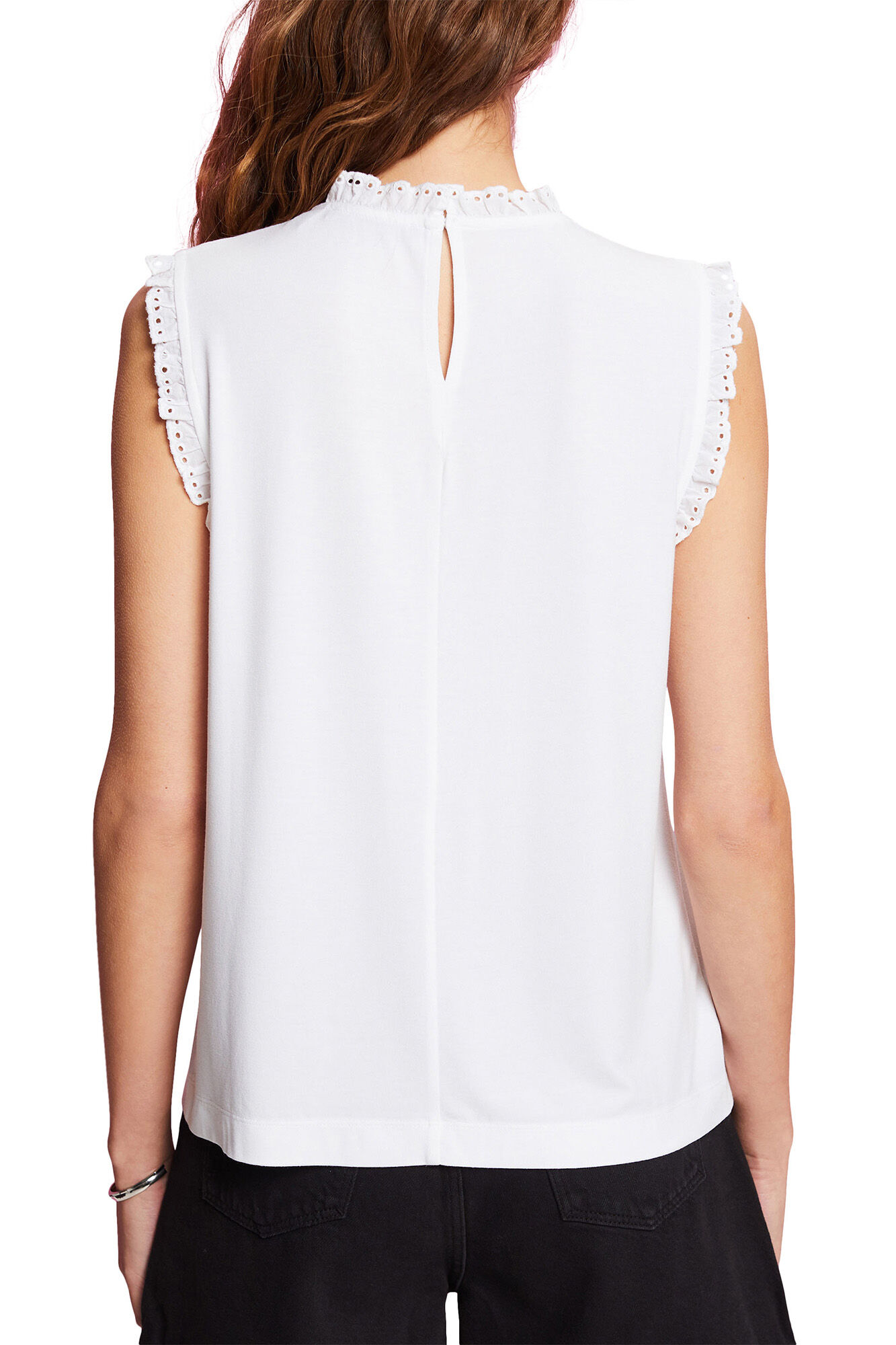 Blusa sem mangas com gola franzida em viscose - Branca