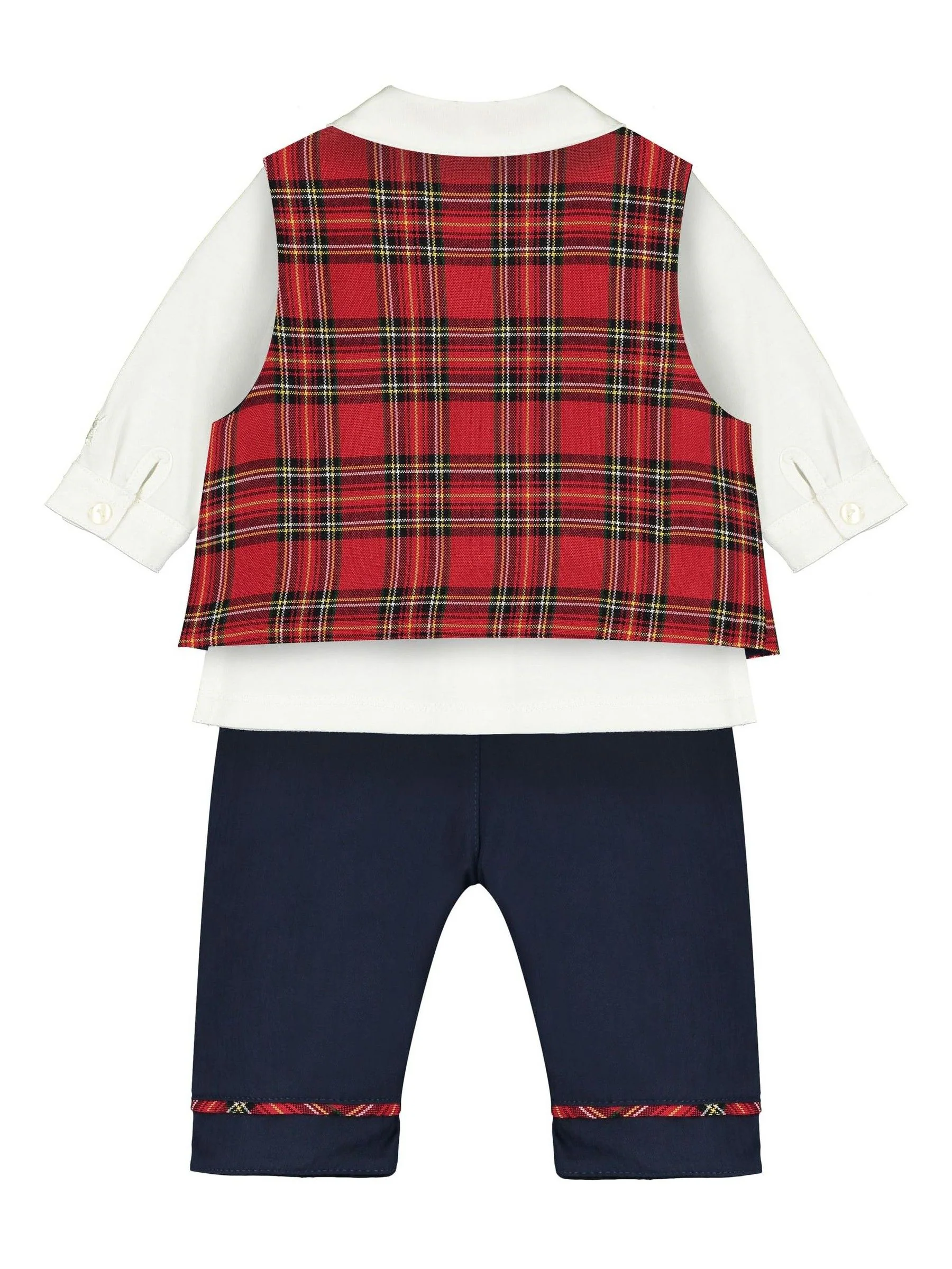 Emile Et Rose kerstoverhemd, broek en gilet met Schotse ruit van 100% katoen