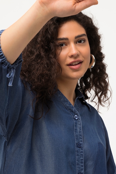 Lyocell-Hemdbluse, Jeansoptik, V-Ausschnitt, 3/4-Arm