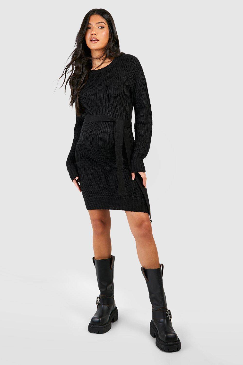boohoo Maternité Robe Pull en Maille Douce à Ceinture Nouable