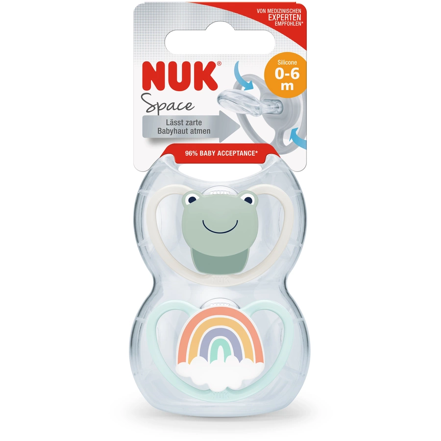 NUK Schnuller Space Silikon Gr. 1, FroschRegenbogen 4 Stück