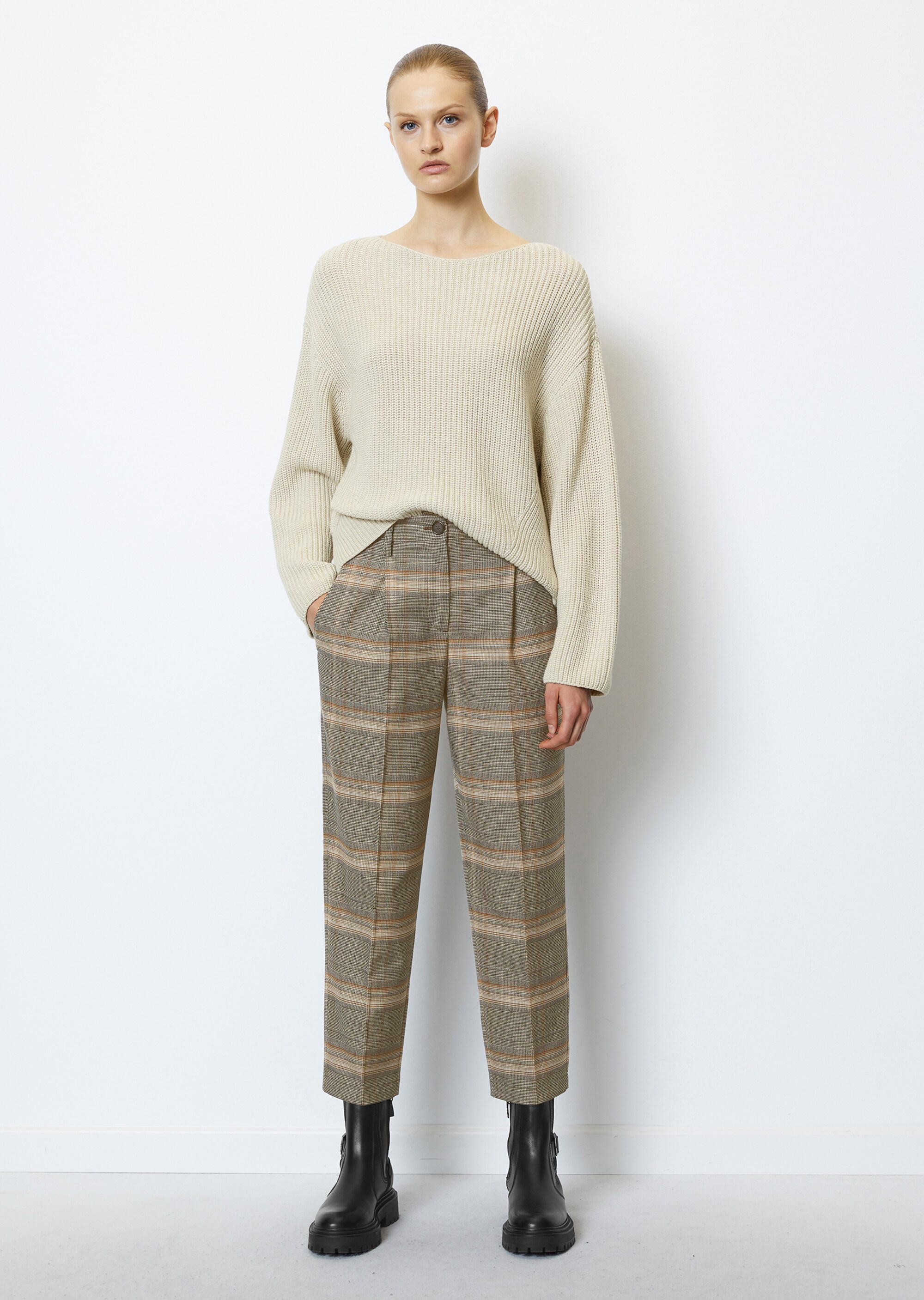 Feingemusterte Flanell-Chino tapered mit reycelten Materialien