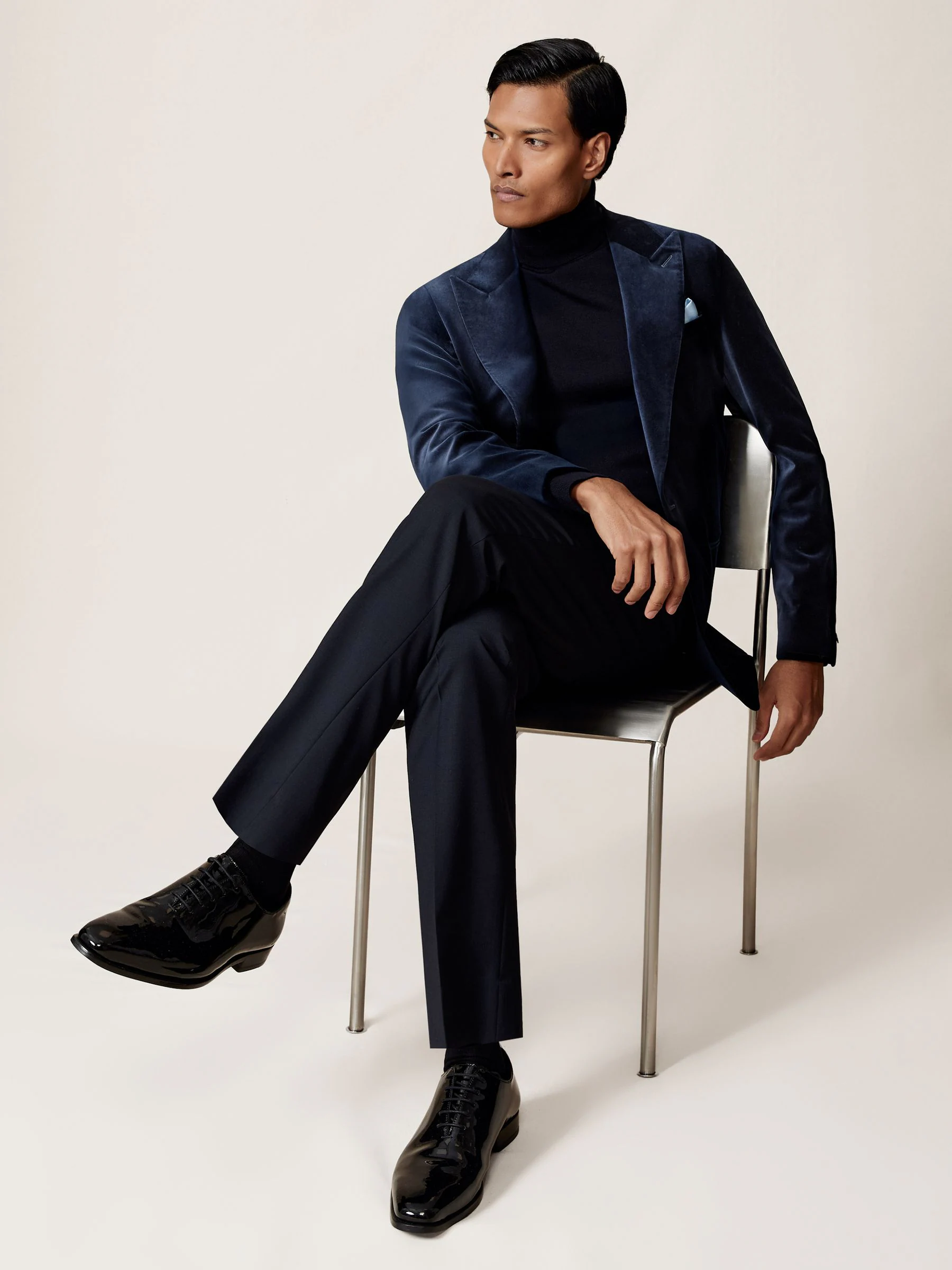 Marineblauw - Reiss Apsara Tailored Single-Breasted Velvet Blazer Slim-Fit