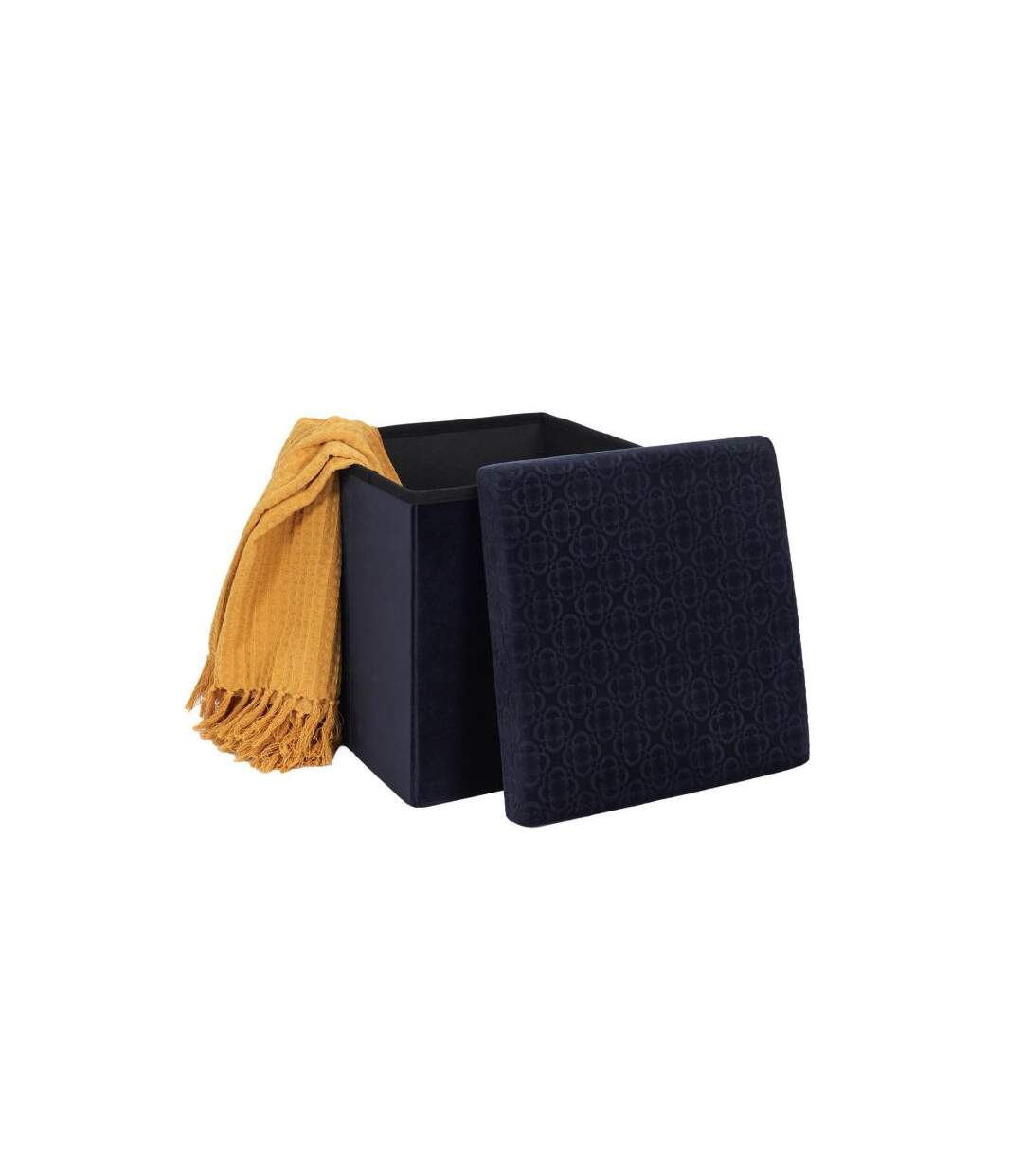 Paris Prix - Pouf Pliable & Coffre rétro 38cm Bleu Nuit