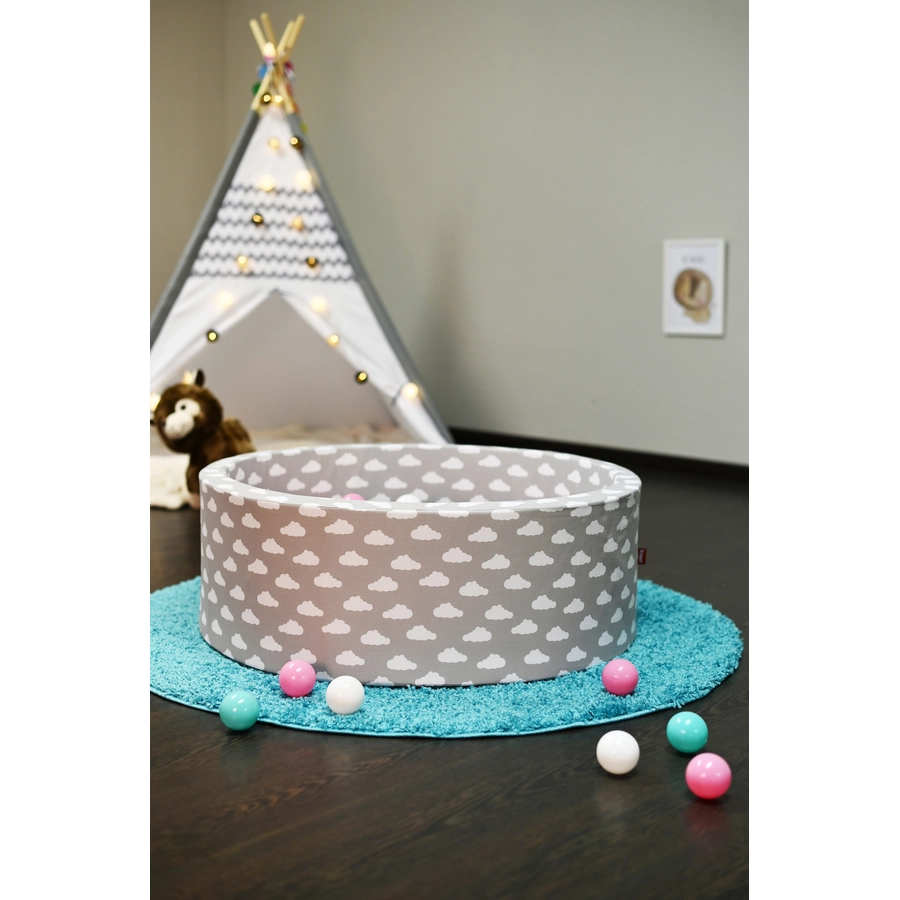 knorr toys® Bällebad soft - Grey white clouds -300 balls rosecremelightblue grau