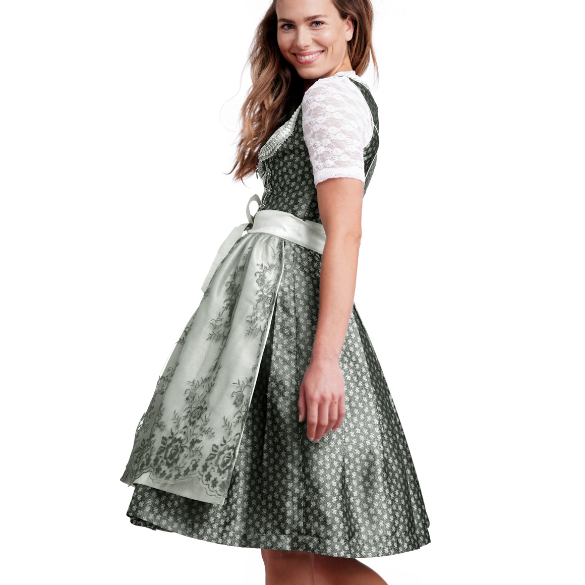 Gina Benotti Damen Dirndl mit Spitzen-Details dunkelgrün / hellgrau