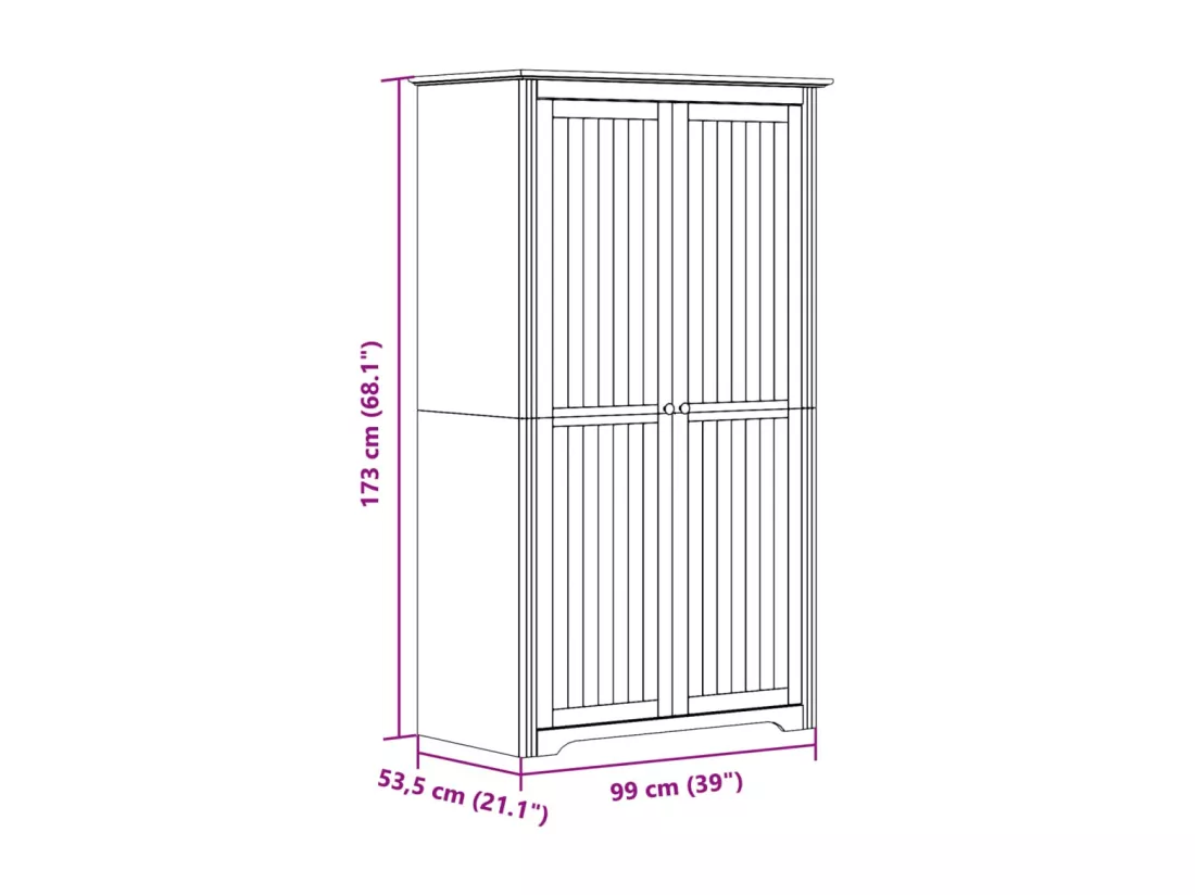 Garde-robe BODO blanc marron 99x53,5x173 cm bois massif de pin