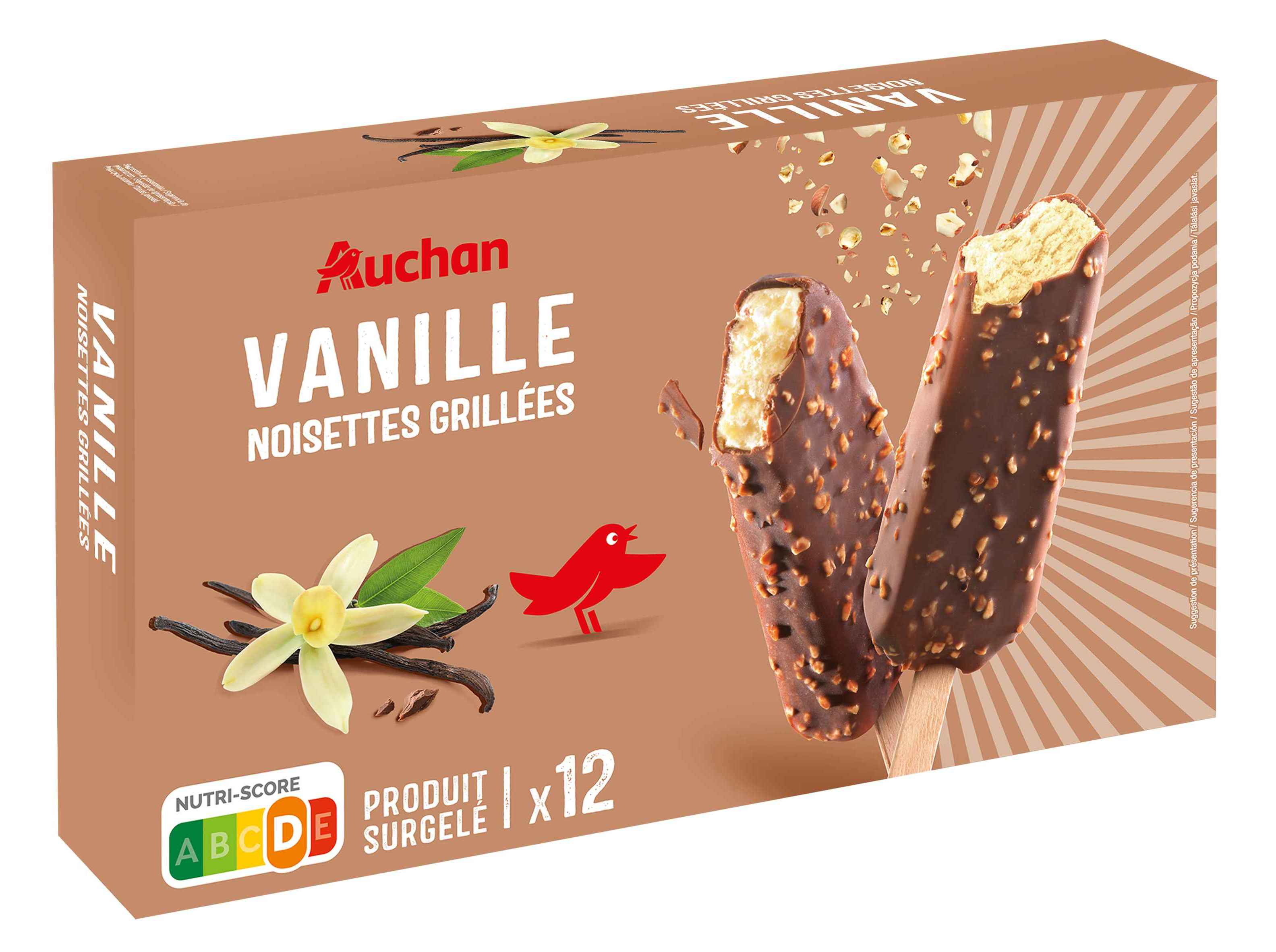GELADO PALITO AUCHAN BAUNILHA C/AVELÃ 12X60ML
