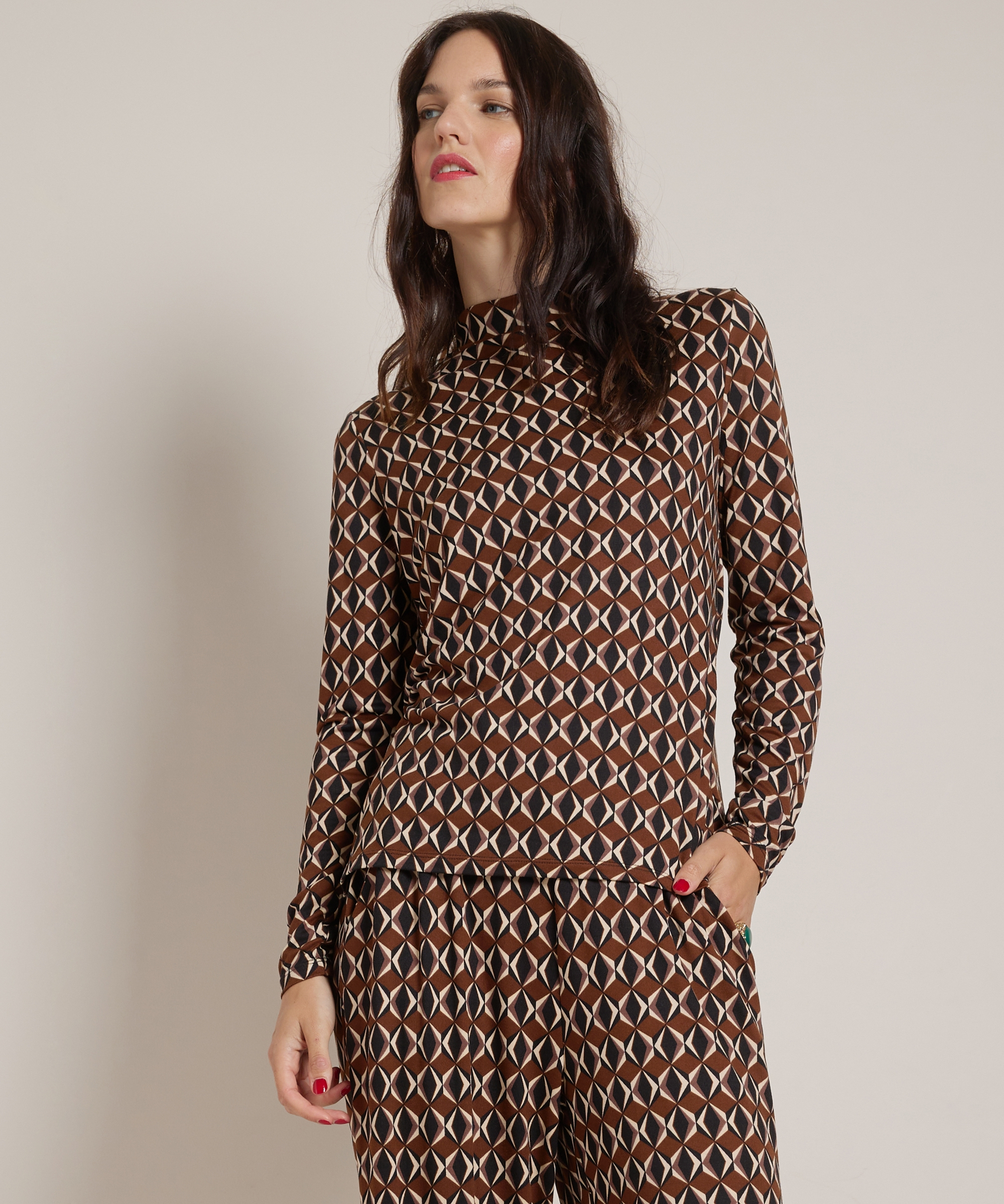 jersey top met all-over print